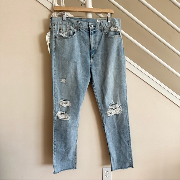 rag & bone Marilyn Distressed Straight Leg Raw Hem Crop Jeans Light Blue 31 NWT - Picture 4 of 15